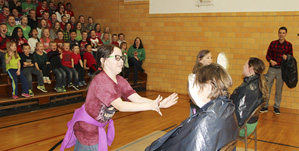 Elementary student body makes goal in food drive – Staff receives pie in the face!